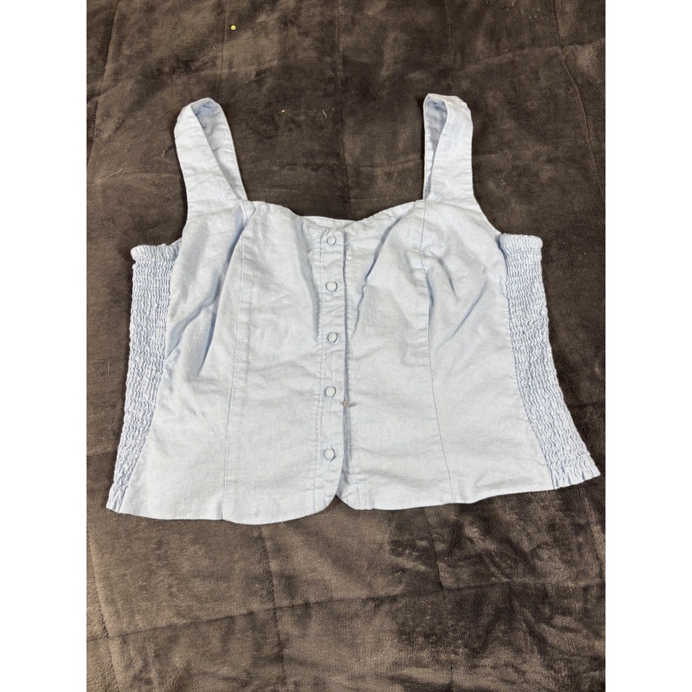 Old Navy Womens Light Blue Button Front Smocked Side Tank Top Size L 5563